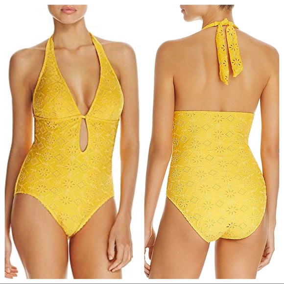 kate spade Other - Kate Spade Half Moon Bay Yellow Eyelet One Piece Swimsuit XL NWOT